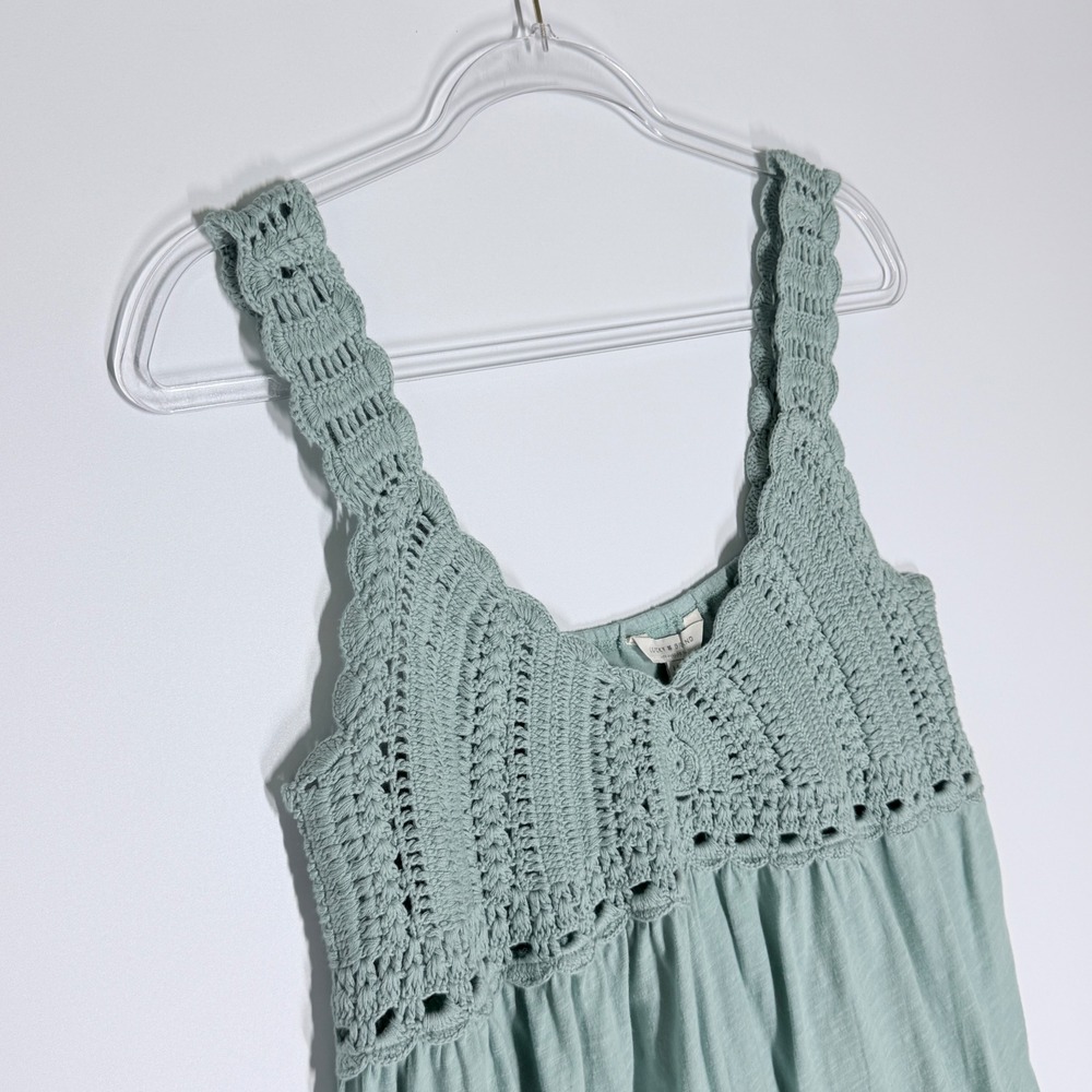 Lucky Brand Crochet Babydoll Tank Top Large Sage Green Boho Knit Cami 2024 - Picture 4 of 11
